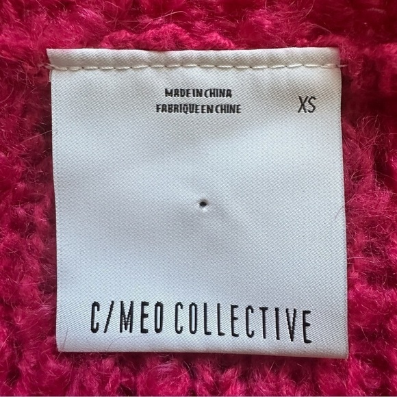 C/MEO Collective Sweater Coco Knit Balloon Sleeve V-neck Wool Blend Hot Pink XS - Picture 8 of 12